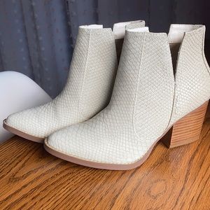 Faux snakeskin booties